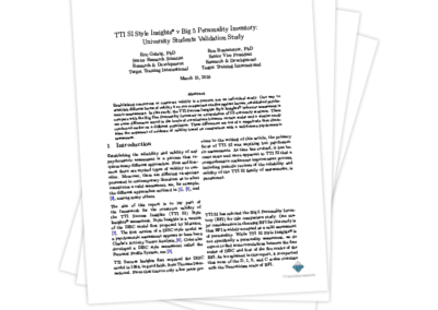 TTI SI Style Insights® v Big 5 Personality Inventory: University Students Validation Study