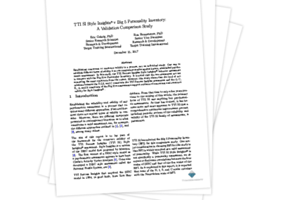 TTI SI Style Insights® v Big 5 Personality Inventory: A Validation Comparison Study