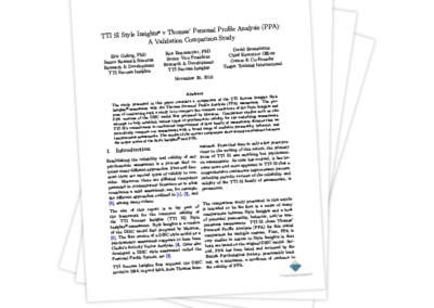 TTI SI Style Insights&reg; v Thomas’ Personal Profile Analysis (PPA): A Validation Comparison Study