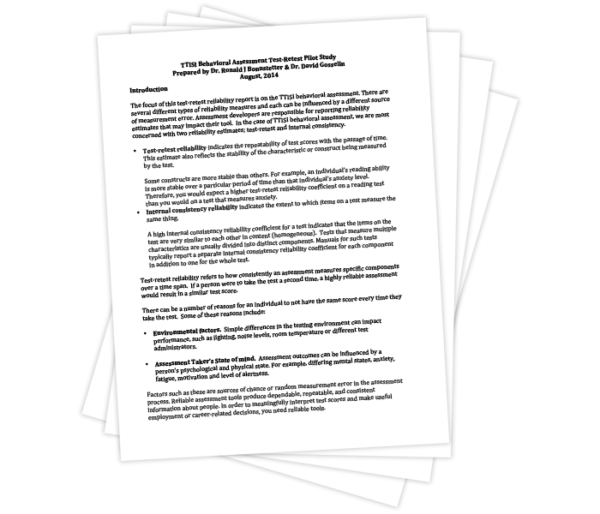 TTISI Behavioral Assessment Test Retest Pilot Study TTI Research