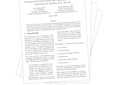A Synopsis of the International Test Commission’s Guidelines for Translating and Adapting Tests: Part III