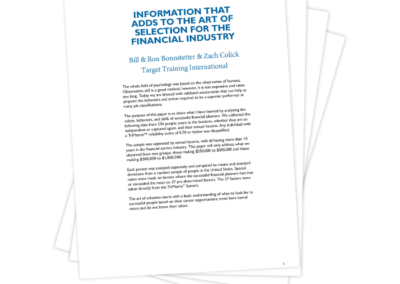 Information that Adds to the Art of Selection for the Financial Industry